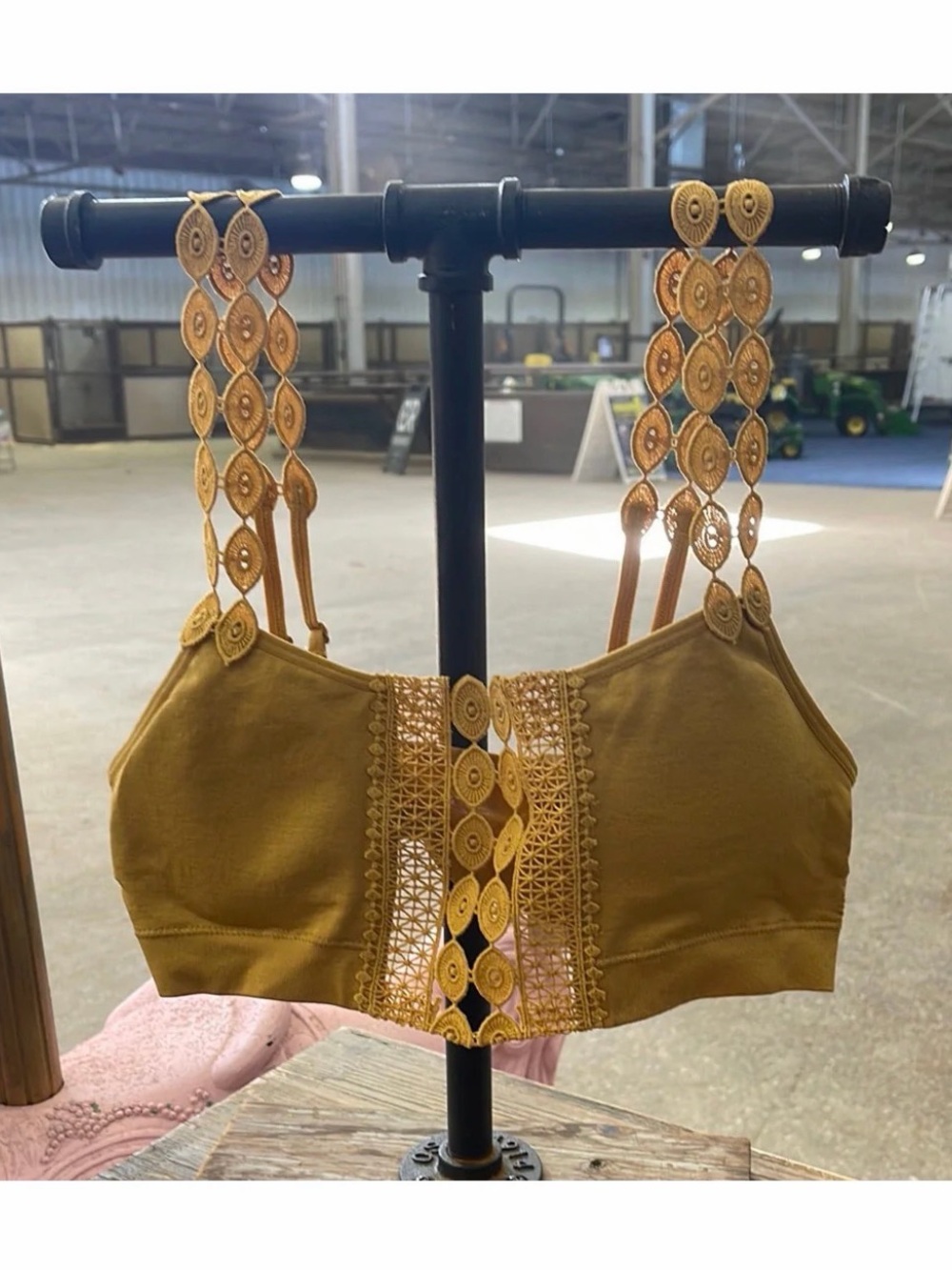 Womens Mustard Crochet-Trim Bralette